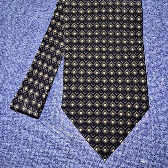 Valerio Garati Necktie 100% Pure Silk 57"-60" Men Black/Gold Designer Geometric - Picture 1 of 7